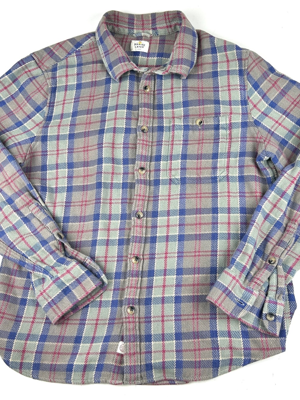Marine Layer Long Sleeve Flannel Shirt Men Sz Large Button Up Heavy Cotton